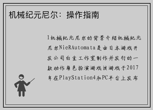 机械纪元尼尔：操作指南