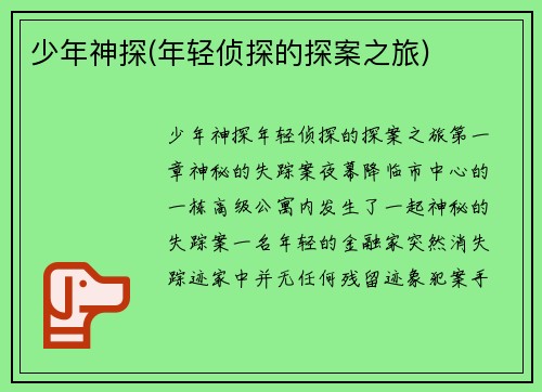 少年神探(年轻侦探的探案之旅)